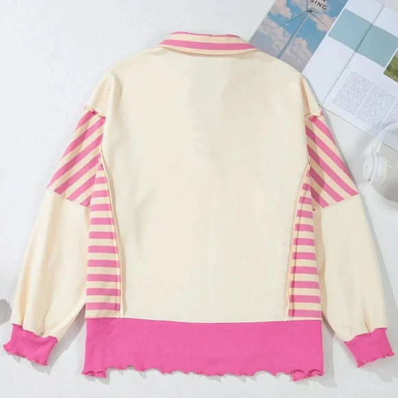 Apricot Casual Women's Lapel Knitwear Style Side Slit Striped Top - Picture 7 of 7